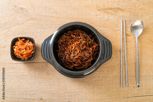 Korean black spaghetti or instant noodle with roasted chajung sauce photo