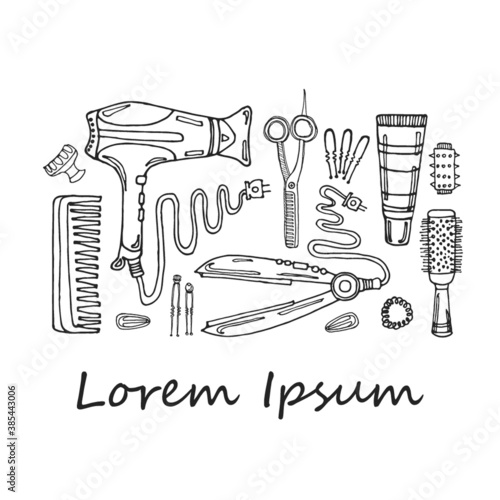 Set of manicure tools. Vector hand drawn manicure collection.