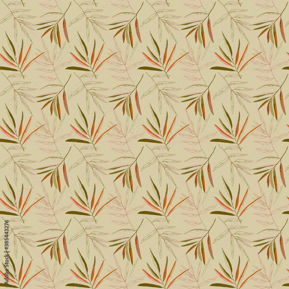 Fototapeta premium Beige floral seamless pattern with flowers and leaves