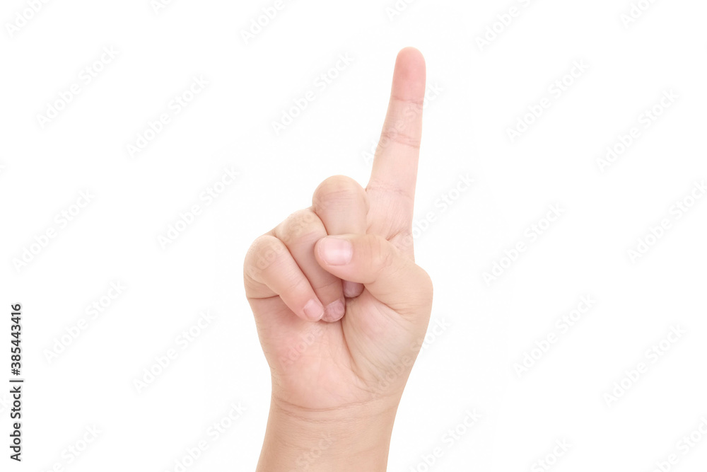 image of boy's finger pointing isolated on white background. image of boy's finger pointing isolated on white background.