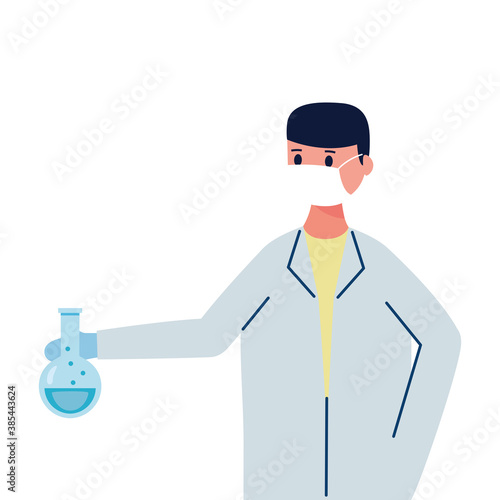 male doctor wearing medical mask with tube test flask laboratory flat icon