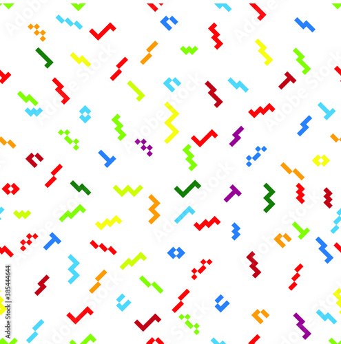 Hipster fashion .Trendy seamless pattern in Memphis style and with different shapes i. Jumble design . Repeating zigzag smooth lines vector background . Cool geometric texture .