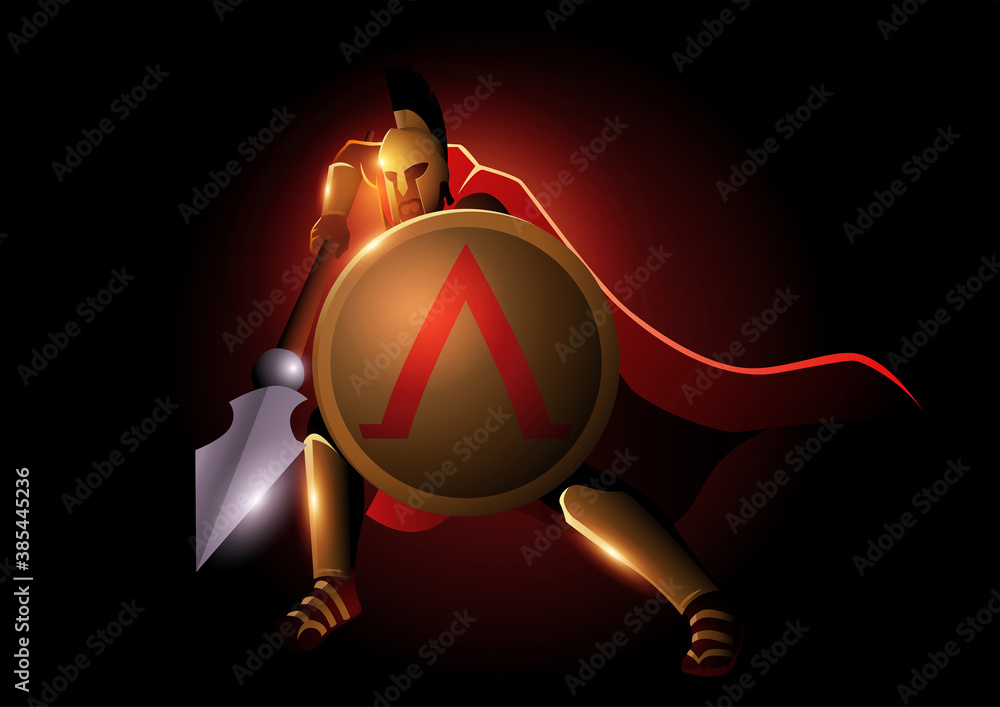 Spartan warrior with his spear and shield Stock Vector | Adobe Stock