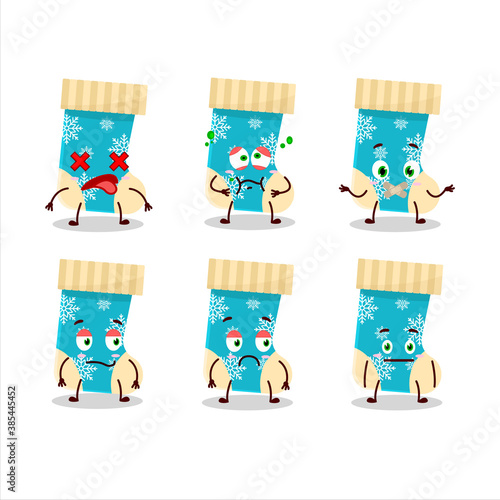 Blue christmas socks cartoon character with nope expression
