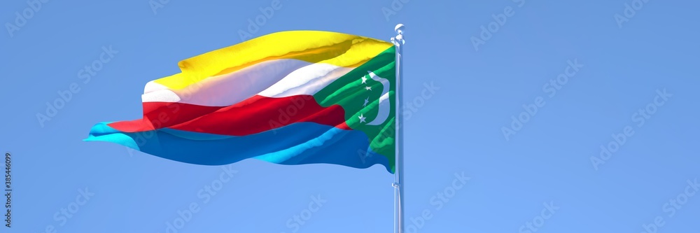 Naklejka premium 3D rendering of the national flag of Comoros waving in the wind