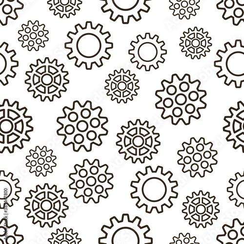 Gears seamless pattern. Pattern of contour gears on a white background.