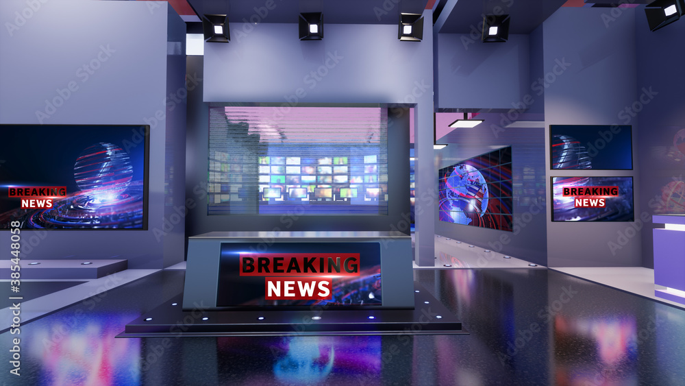 3D Virtual TV Studio News, 3d illustration 3D Virtual TV Studio News, 3d illustration