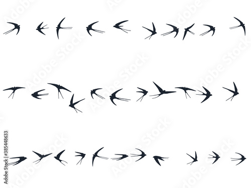 Flying martlet birds silhouettes vector illustration. Migratory martlets group isolated on white. 