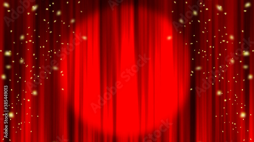 赤いカーテン　ステージカーテン　スポットライト 紙吹雪
Red curtain material. Drape curtain. Spotlight. Confetti.