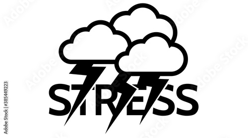 Vector creative illustration of stress word. Cloud storm Mindfulness and stress management in psychology