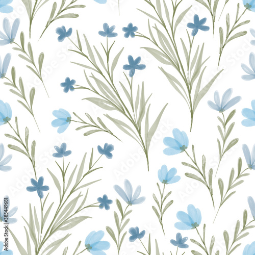 Watercolor floral seamless pattern in blue color
