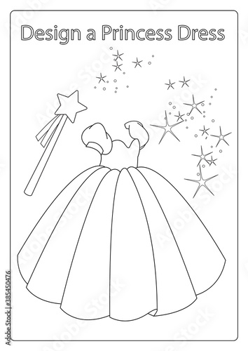 Educational paper game for preschool kids. Design a Princess Dress