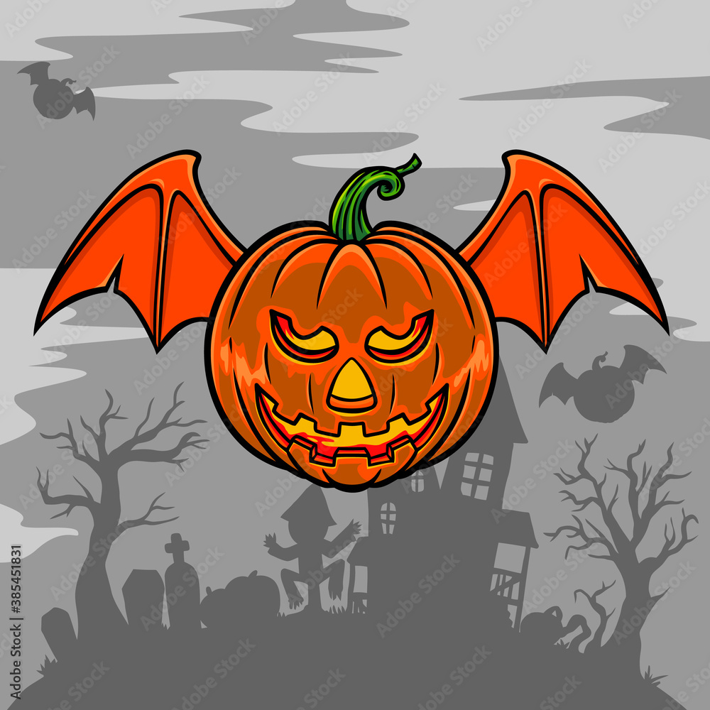 halloween background with pumpkin and bats halloween background with pumpkin and bats