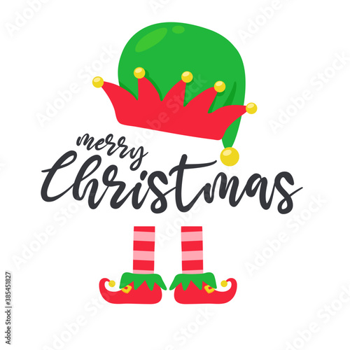 The elf's legs and hats were dressed in green and red for Christmas.