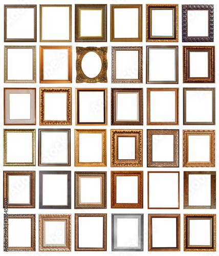 frames for paintings antique gold gilding set isolated on white background