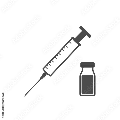 Injections and medicines Vaccine and syringe Vector icon illustration