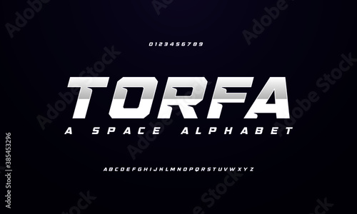 Modern futuristic font design. Vector illustration of alphabet uppercase and number.