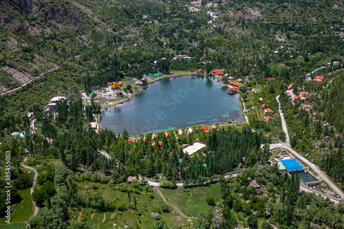 aerial landscapeof lower kachura lake in skardu , gilgit baltisatan  photo