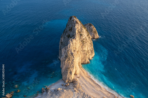 Keri lighthouse viewpoint, amazing rock formation in the sea of Zakynthos, Greece, popular travel destination photospot at sunset