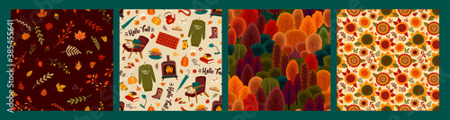 Set of Autumn seamless patterns. Vector design for card, poster, flyer, web and other.