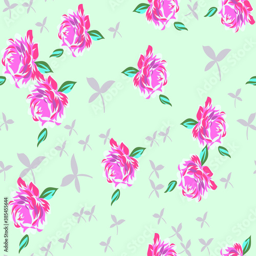 Seamless leaves with vector flower Pattern on Background