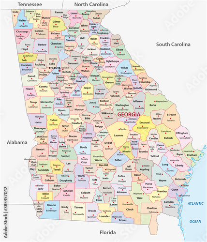 administrative vector map of the US American State of Georgia