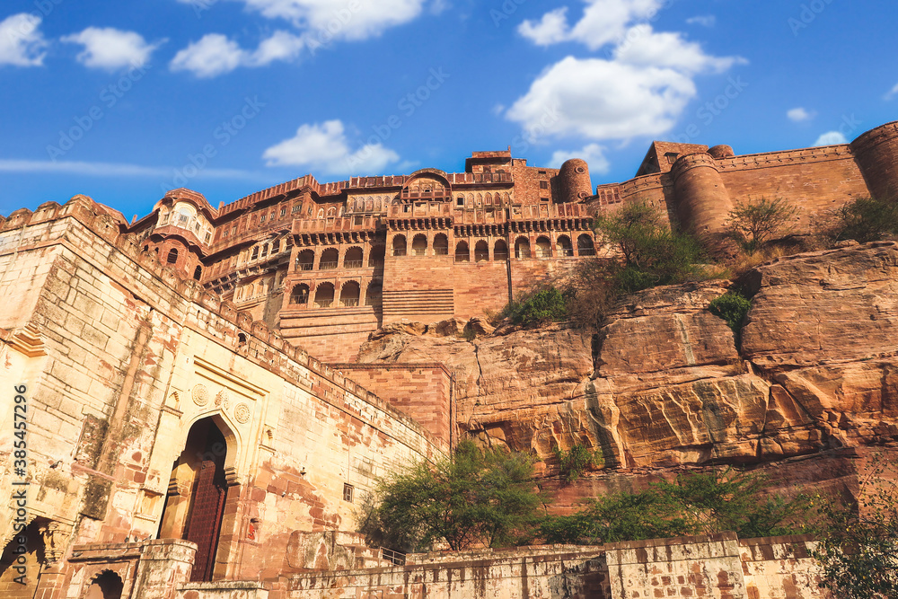 Mehrangarh fort UNESCO World heritage site landmark for tourist in Jodhpur blue city Rajasthan India