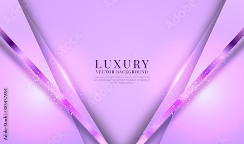 Abstract 3D purple luxury background with metallic lines style. Overlap layers on bright space with glitter dots decoration. Modern graphic template elements for banner, flyer, cover, or brochure
