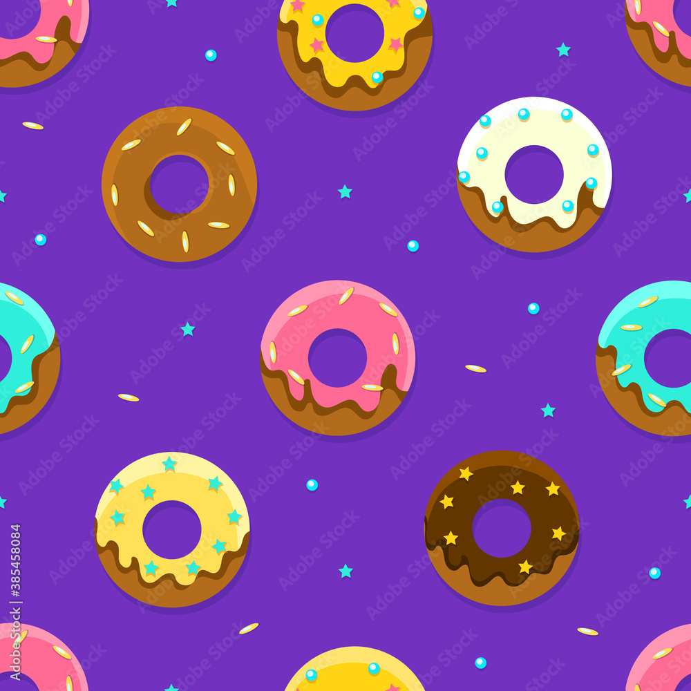 Glazed Donuts Seamless Pattern, Colorful Sweet Desserts, Textile, Wallpaper,  Wrapping Paper, Background Cartoon Vector Illustration Stock Vector | Adobe  Stock