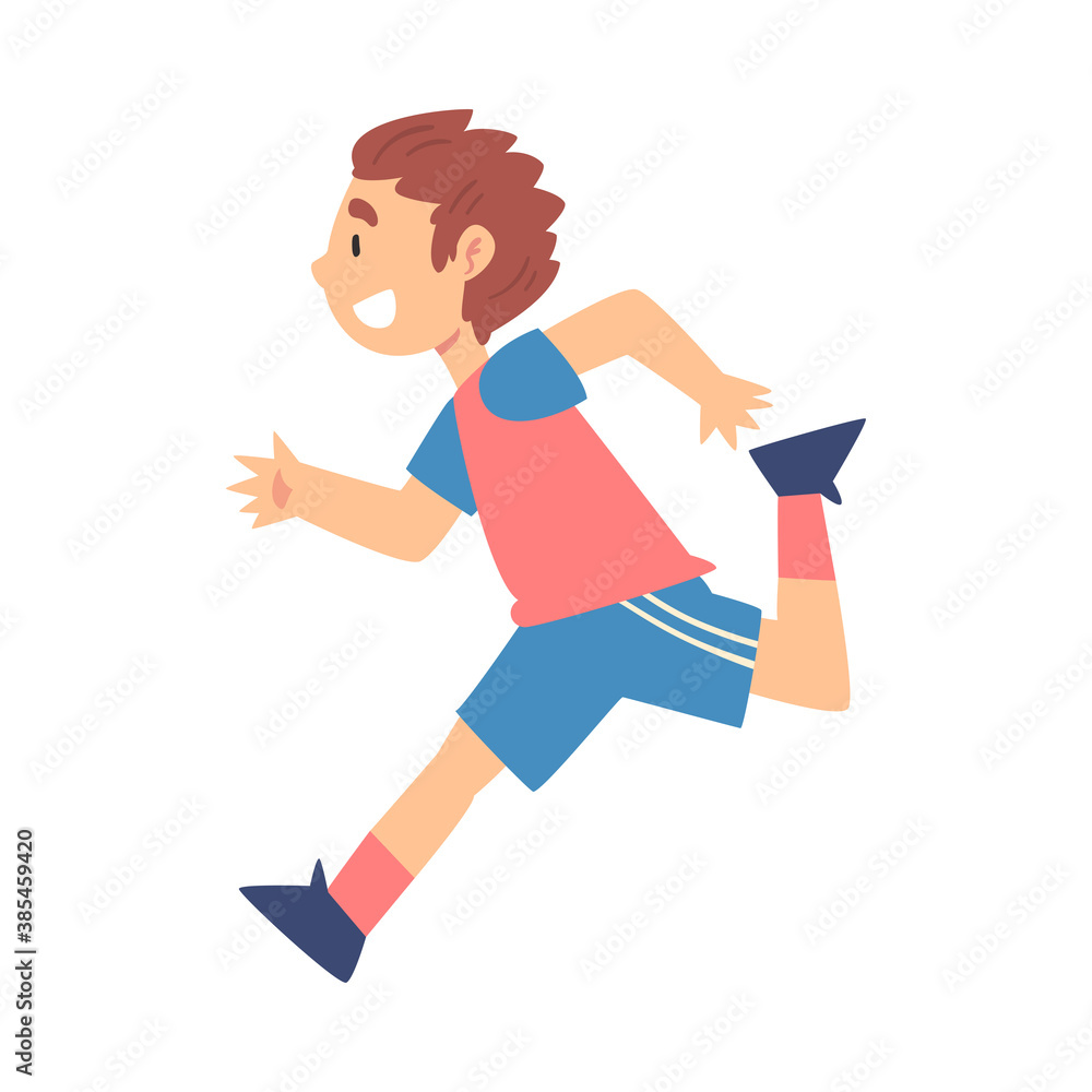 Side View of Running Boy, Kid Doing Sports, Healthy Lifestyle Concept Cartoon Style Vector Illustration Side View of Running Boy, Kid Doing Sports, Healthy Lifestyle Concept Cartoon Style Vector Illustration