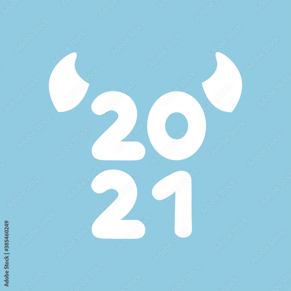 A minimalistic new year postcard with ox horns and numbers 2021 A minimalistic new year postcard with ox horns and numbers 2021