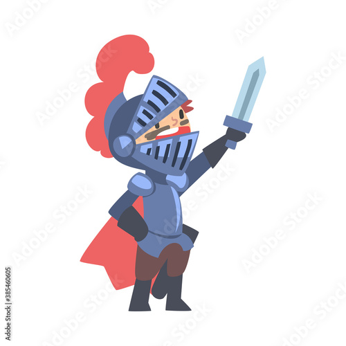 Knight Boy Character in Armour with Sword Cartoon Style Vector Illustration