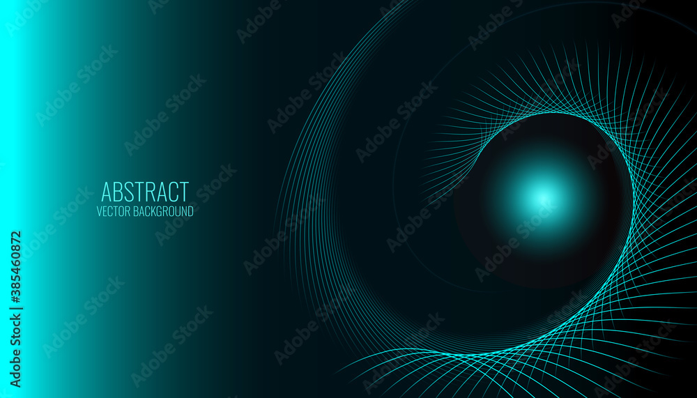 Abstract Background. Vector spiral design element on dark green background