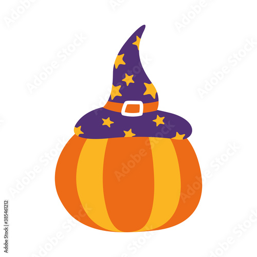 halloween pumpkin with witch hat flat style icon