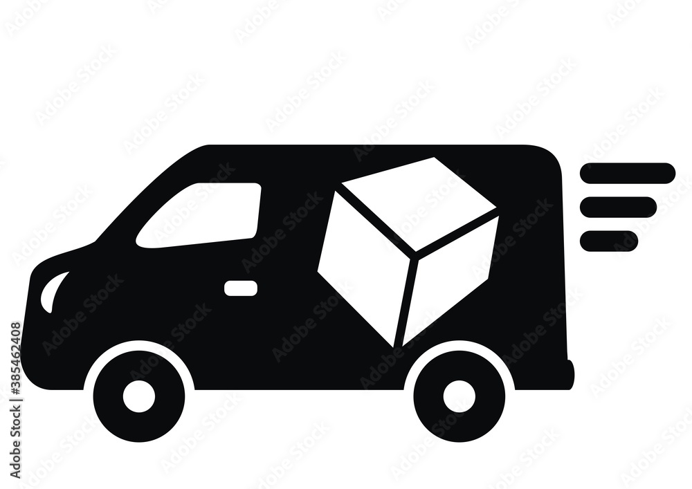Fototapeta premium Van, black vector icon on white background