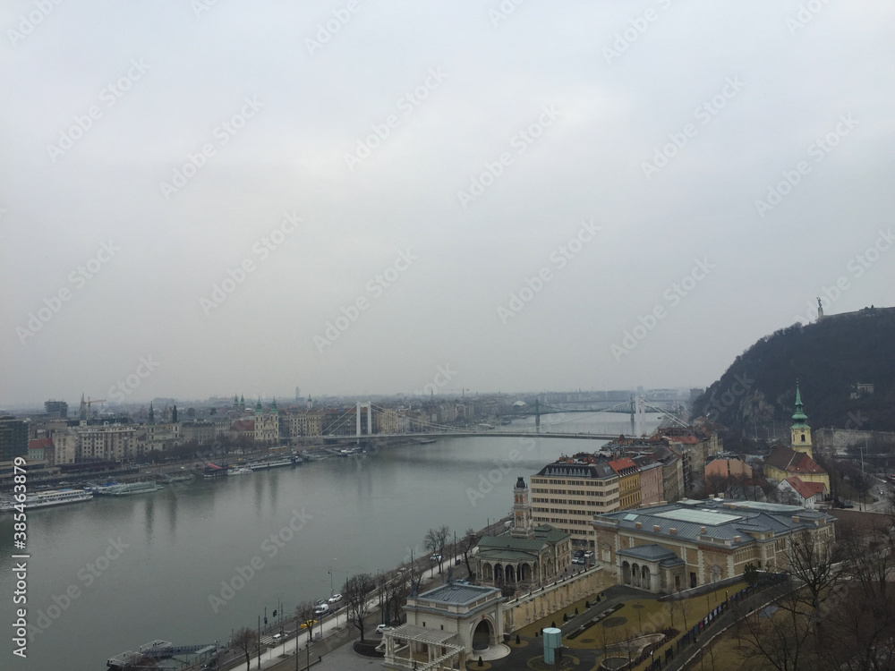 cityscape of Budapest city in winter