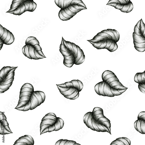 black leaf sketch seamless pattern, vintage leaf ink art decoration for backgrounds, fabric or wrapping, black floral sketch with vintage leaves