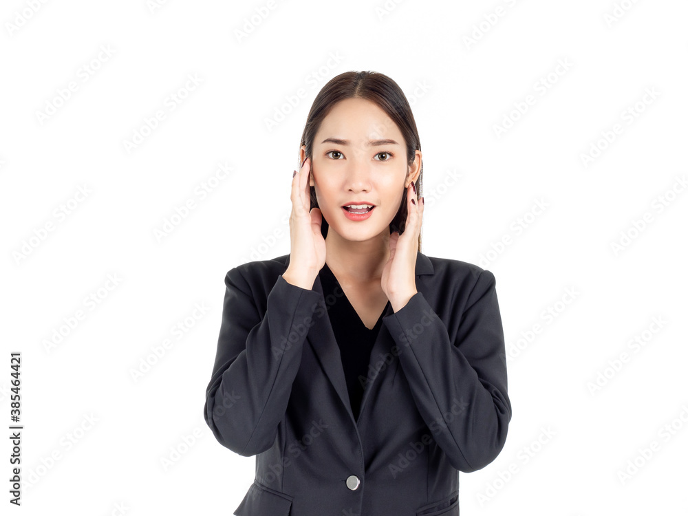 A pretty young Asian business woman in black suit. A pretty young Asian business woman in black suit.