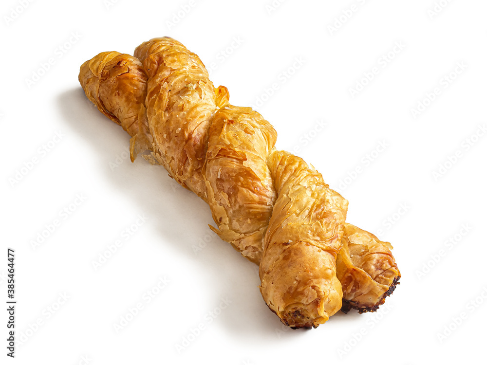 Greek snail, puff pastry bun with minced chicken Greek snail, puff pastry bun with minced chicken