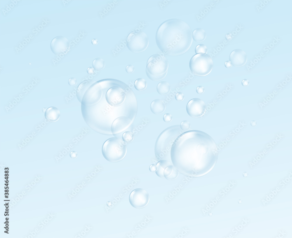 Realistic soap bubble isolated on transparent background. Real transparency effect. Water foam bubbles set. Vector illustration