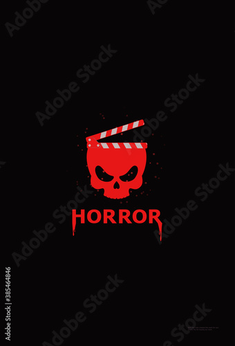 Template for festival horror movie. Bloody skull with clapper. Cinema vintage poster. Horror movie logo template, icon, symbol. Film design for banner, flyer, ticket. Scary cinema. Horror film night.