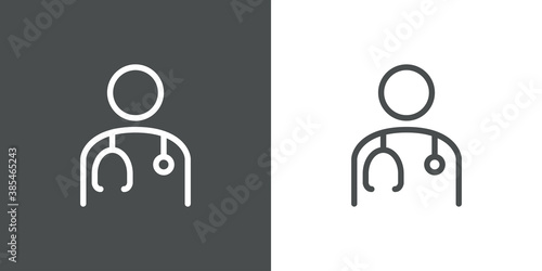 Icono plano lineal médico con estetoscopio en fondo gris y fondo blanco