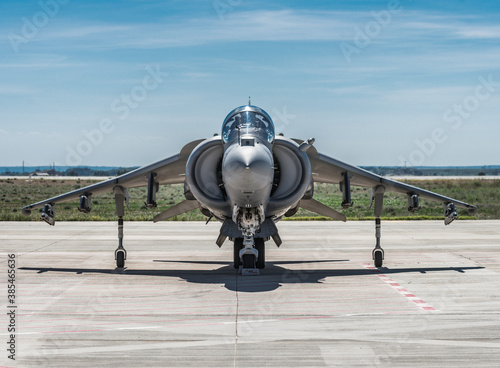 Barcelona, Spain; August 8, 2018: Classic army air plane in the show. AV-8B Harrier II