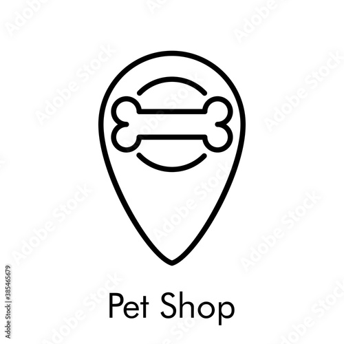 Tienda de mascotas. Comida para perros. Logotipo lineal hueso en puntero en color negro