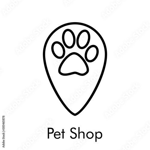 Tienda de mascotas. Logotipo lineal pisada de perro en puntero en color negro
