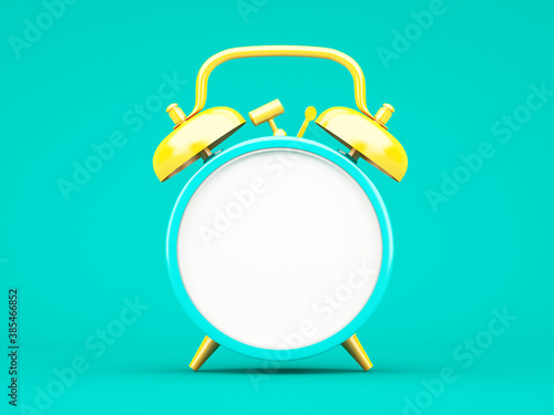 3d rendering blue alarm clock on blue background photo