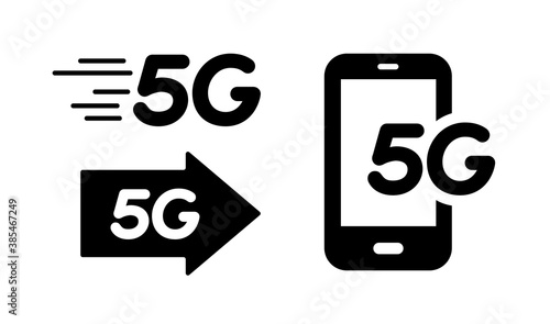 5G（第5世代移動通信システム）のシンプルなアイコンのセット／スマホ／スマートフォン／インターネット