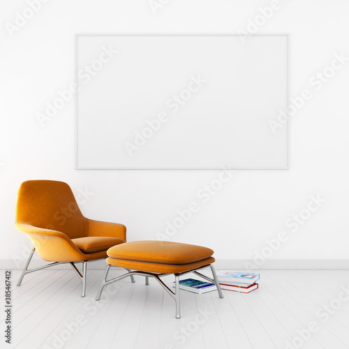 Fototapeta Naklejka Na Ścianę i Meble -  Large luxury modern minimal bright interiors room mockup illustration 3D rendering