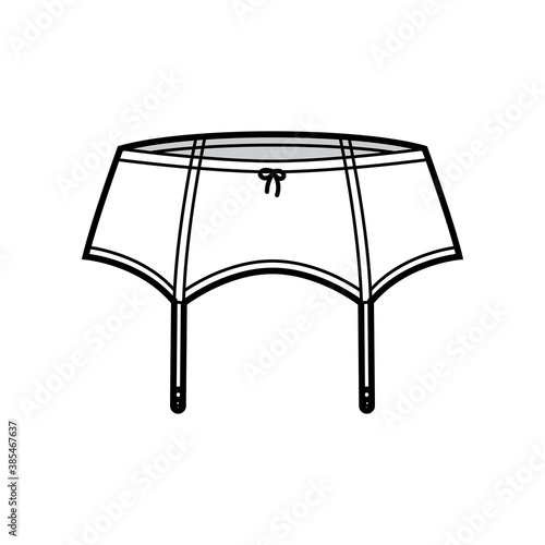 Gather suspender belt High Waist stretch lingerie technical fashion illustration with bow, Elastic waistband. Flat template front, white color style. Women men unisex underwear CAD mockup