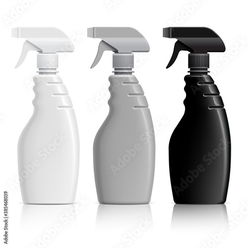 Realistic Plastic bottle can Spray Pistol. Object, shadow, and reflection on separate layers. Vector illustration